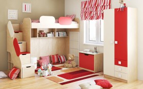 Детская комната Бэрри (Бежевый/Красный/корпус Клен) в Белгороде - belgorod.katalogmebeli.com | фото