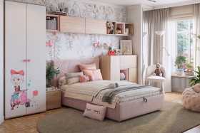 Комплект детской мебели Алина К2 Дуб мария/белый/нежно-розовый велюр в Белгороде - belgorod.katalogmebeli.com | фото