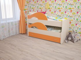 Кровать детская Радуга 1600 Млечный дуб/Оранжевый в Белгороде - belgorod.katalogmebeli.com | фото