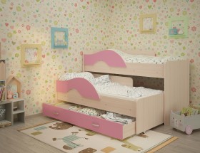 Кровать детская Радуга 1600 Млечный дуб/Розовый в Белгороде - belgorod.katalogmebeli.com | фото