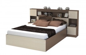 Кровать с прикроватным блоком КР 552 Спальня Basya (шимо темный/шимо светлый) в Белгороде - belgorod.katalogmebeli.com | фото