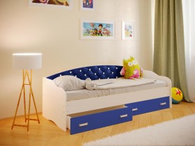 Кровать Софа-8 с мягкой спинкой со стразами (900х1900) Белый/Синий в Белгороде - belgorod.katalogmebeli.com | фото