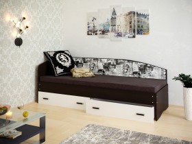 Кровать Софа-9 с мягкой спинкой с рисунком Милана (900х2000) Венге/Белый в Белгороде - belgorod.katalogmebeli.com | фото