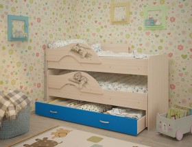 Кровать выкатная Радуга-Сафари детская 1600 Млечный дуб/Голубой в Белгороде - belgorod.katalogmebeli.com | фото