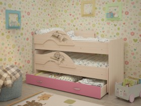 Кровать выкатная Радуга-Сафари детская 1600 Млечный дуб/Розовый в Белгороде - belgorod.katalogmebeli.com | фото