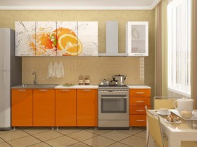 Кухонный гарнитур 1,8м Апельсин (Белый/Оранжевый металлик/Фотопечать апельсин) в Белгороде - belgorod.katalogmebeli.com | фото