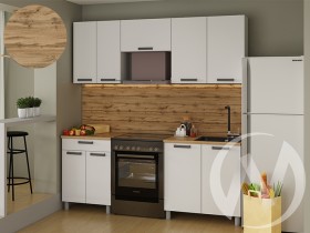 Кухня Кьяра 2.0 м с окапом (белый/карбон фарфор/26мм/дуб вотан) в Белгороде - belgorod.katalogmebeli.com | фото