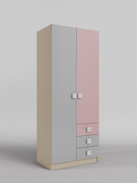 Шкаф 2-х створчатый с ящиками Грэйси (Розовый/Серый/корпус Клен) в Белгороде - belgorod.katalogmebeli.com | фото