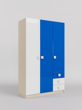 Шкаф 3-х створчатый с ящиками Скай люкс (Синий/Белый/корпус Клен) в Белгороде - belgorod.katalogmebeli.com | фото