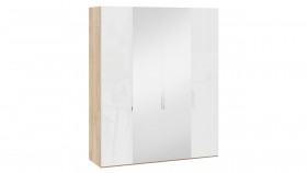 Шкаф комбинированный с 2 глухими и 2 зеркальными дверями «Эмбер» Яблоня Беллуно/Белый глянец в Белгороде - belgorod.katalogmebeli.com | фото