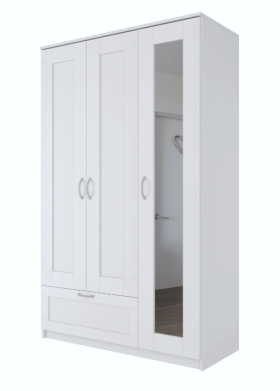 Шкаф трехдверный Сириус с зеркалом и 1 ящиком белый в Белгороде - belgorod.katalogmebeli.com | фото